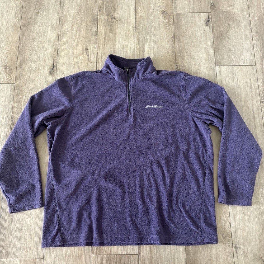 Eddie Bauer Mens Fleece Quarter Zip Pullover Purple XXL Long Sleeve